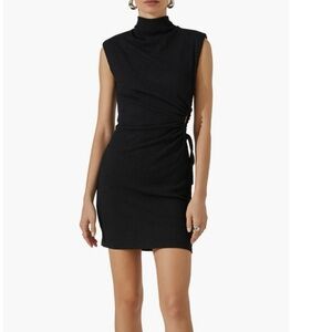 NWT ASTR The Label Mock Neck Cap Sleeve Ruched Side Cut Out Dress Black Size L